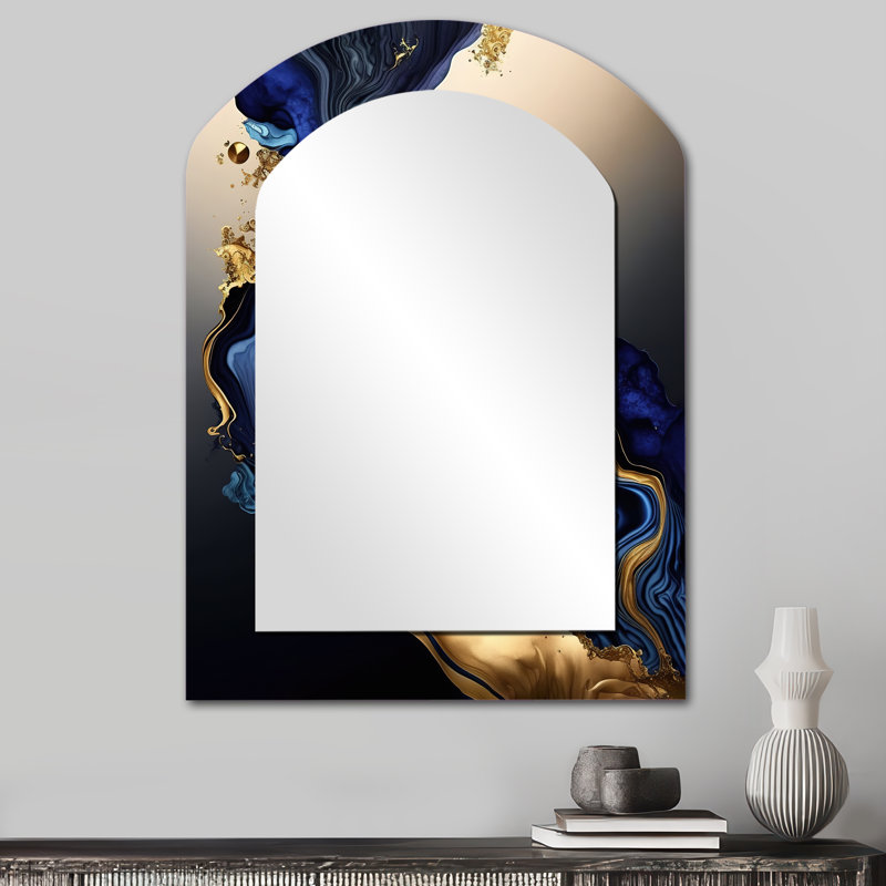 Samrat abstrait Marbre Geode Blue I - miroir décoratif à encre liquide, miroir mural asymétrique moderne, impression d'art en métal
