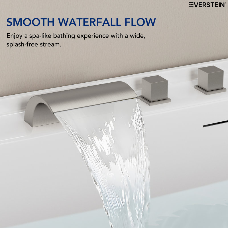 3 Handle Deck-Mount Roman Tub Faucet With Hand Shower & Waterfall Spout, Brushed Nickel
