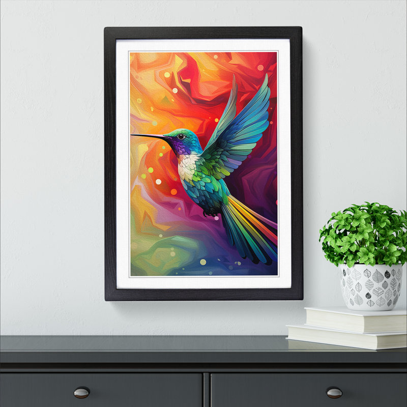 Hummingbird Op - Framed Print, 64cm H x 46cm W x 2cm D, Black Framed