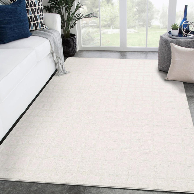 Modern Abstract Checkered Area Rug, 5x7, Ivory