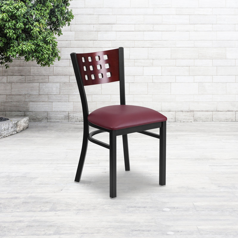 Elegant Mahogany and Burgundy Vinyl Metal Frame Side Chair