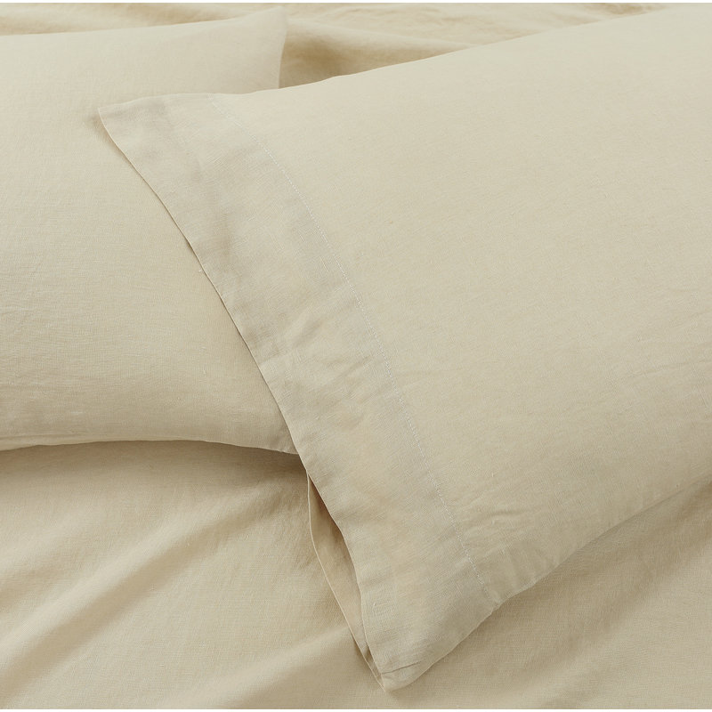 Frazier 100% Linen Machine Woven Sheet Set, Full Sheet Set with 2 Pillowcases, Tan