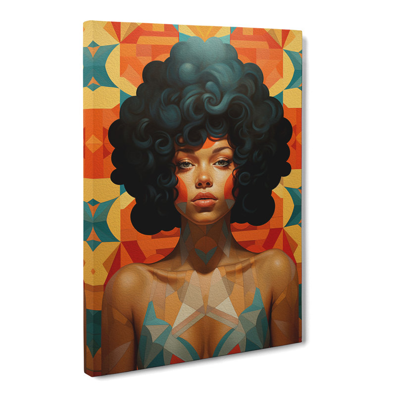 Woman With Curls Geometric - Print, 76cm H x 50cm W x 3cm D