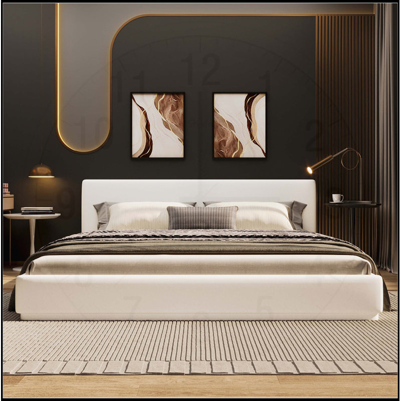 Lit tapissier luxueux très grand, doux et confortable, idéal pour les chambres élégantes et confortables, finition blanche