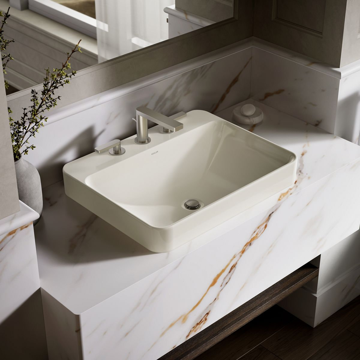 Vox Rectangular Vessel Sink, Biscuit, 3