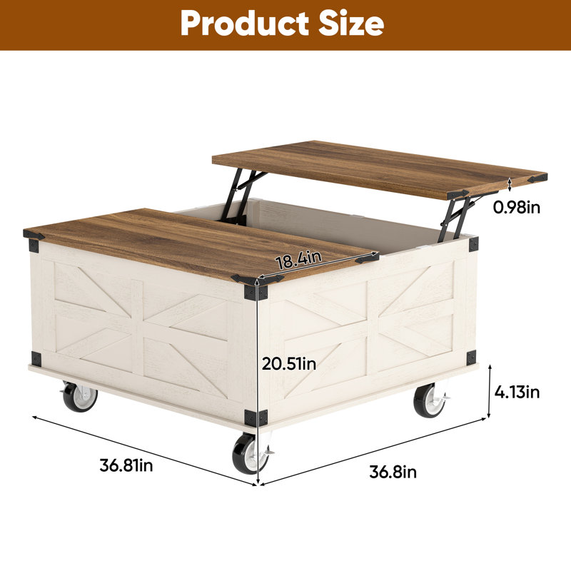 Table basse carrée avec station de charge, tablette centrale avec lumières à capteur Stoare, armoire de rangement et roulettes verrouillables