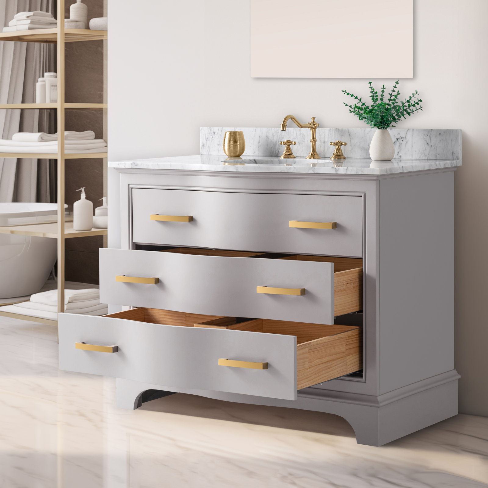 Goleta 42" Pine Single Bathroom Vanity, Taupe/Brushed Gold
