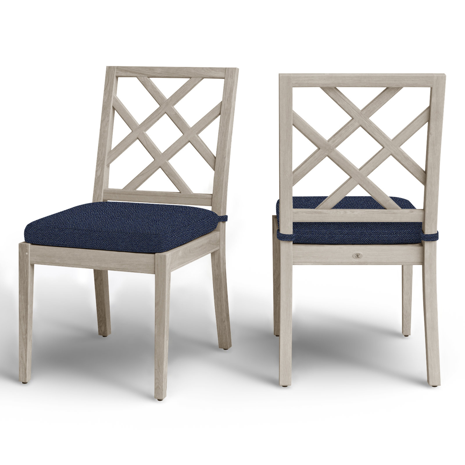 Haley Sunbrella® Patio Side Chair, No Welt, Intermix Indigo, Oyster Teak