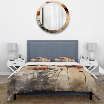 Vintage Beige Poppies II - Floral Duvet Cover Set