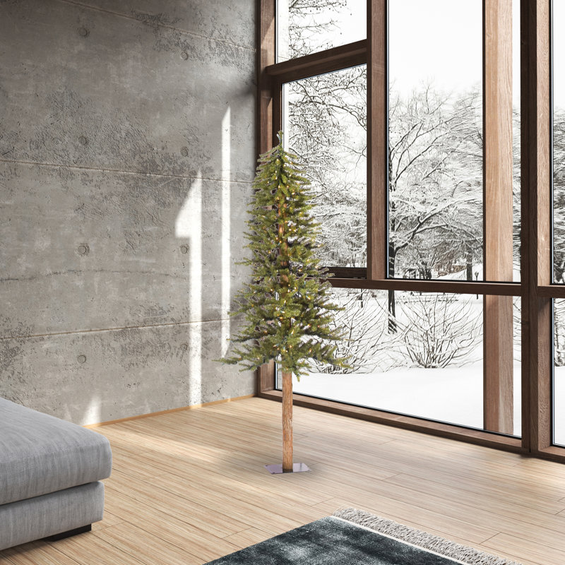 Natural Alpine 6' Green Artificial Christmas Tree with 250 Clear Lights & Stand, Unlit, 9' H