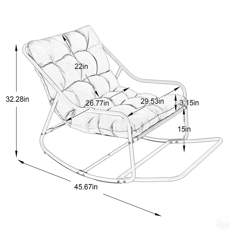 Chaise berçante d'extérieur, coussin confortable, avec coussin épais et doux, pour le salon, la chambre à coucher, la salle de lecture, structure noire avec coussin blanc