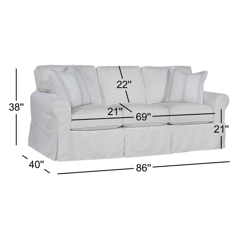 Bedford 86" Rolled Arm Sofa with Reversible Cushions, White Performance Fabric; 0851-94