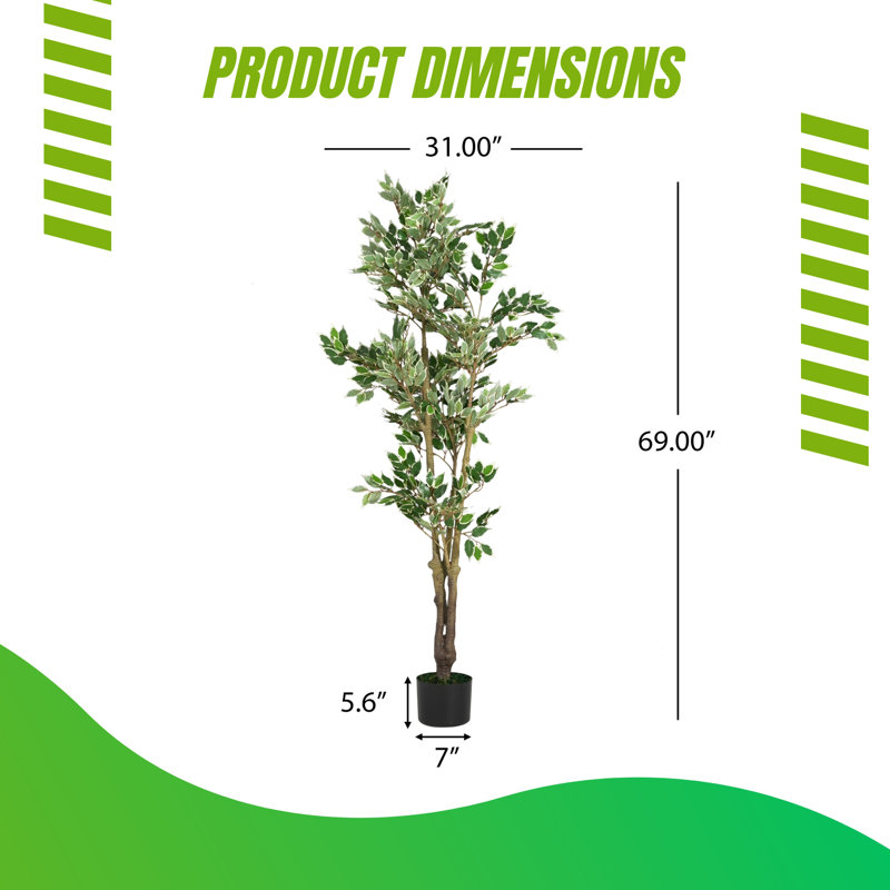 Ficus artificiel avec pot - feuilles vertes luxuriantes, H 69 po x l 31 po