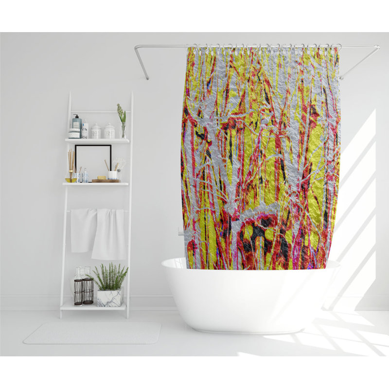 River Thames And Red Branches Designer Shower Curtain