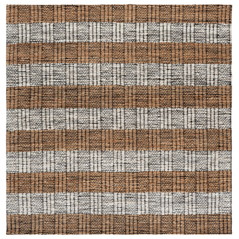 Natural Fiber Hand Woven Jacquard Performance Striped Indoor Rug, 6'-0" x 6'-0" Square