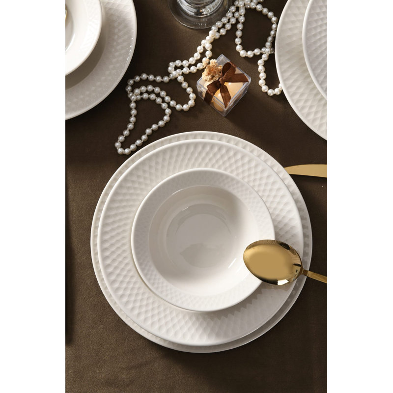 Elegant 18-Piece Dinner Set, Cream Porcelain | Includes 6 Service Plates (9.8 inches), 6 Dinner Plates (9.1 inches), 6 Bowls (5.9 inches) | 100% Dishwasher & Microwave Safe | Perfect for Family Meals & Entertaining