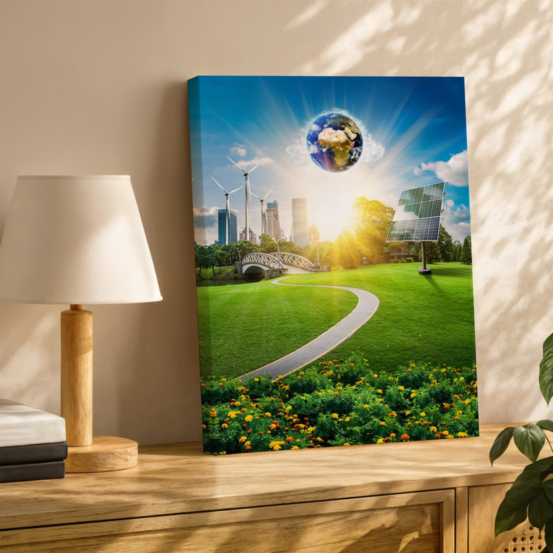 Toile, illustration stylisée vibrante représentant un paysage vert luxuriant avec art mural, H 12 po x l 9 po
