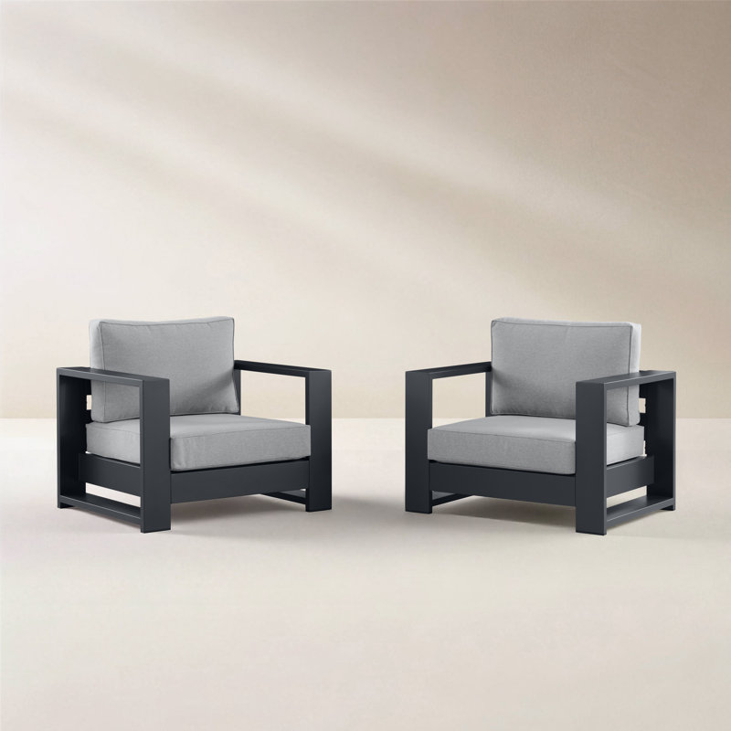 Ensemble de fauteuils d'extérieur en aluminium 37,40 po Hoyt (ensemble de 2), Ardoise noire / grisâtre, Gris