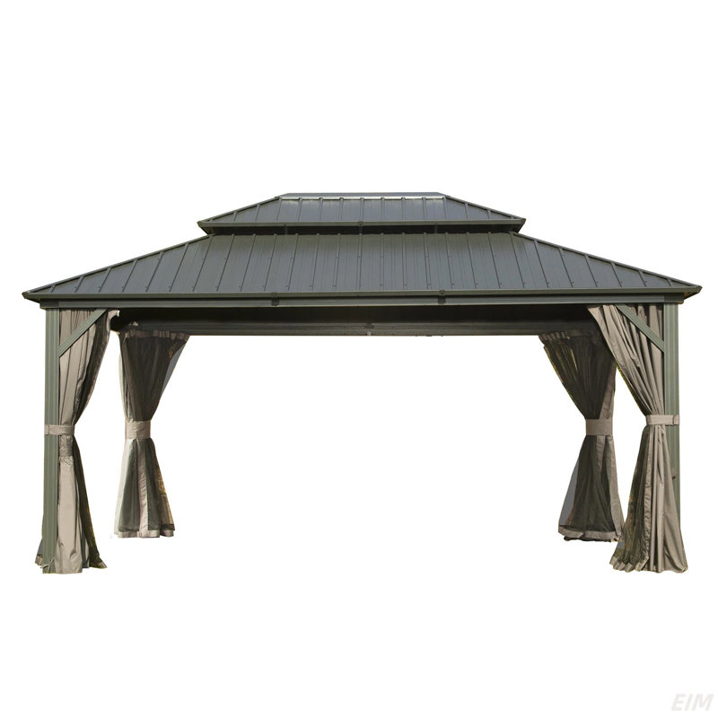 Hardtop Gazebo Outdoor Aluminum Gazebos Grill With Galvanized Steel Double Canopy For Patios Deck Backyard,Curtains&Netting (Canopy)