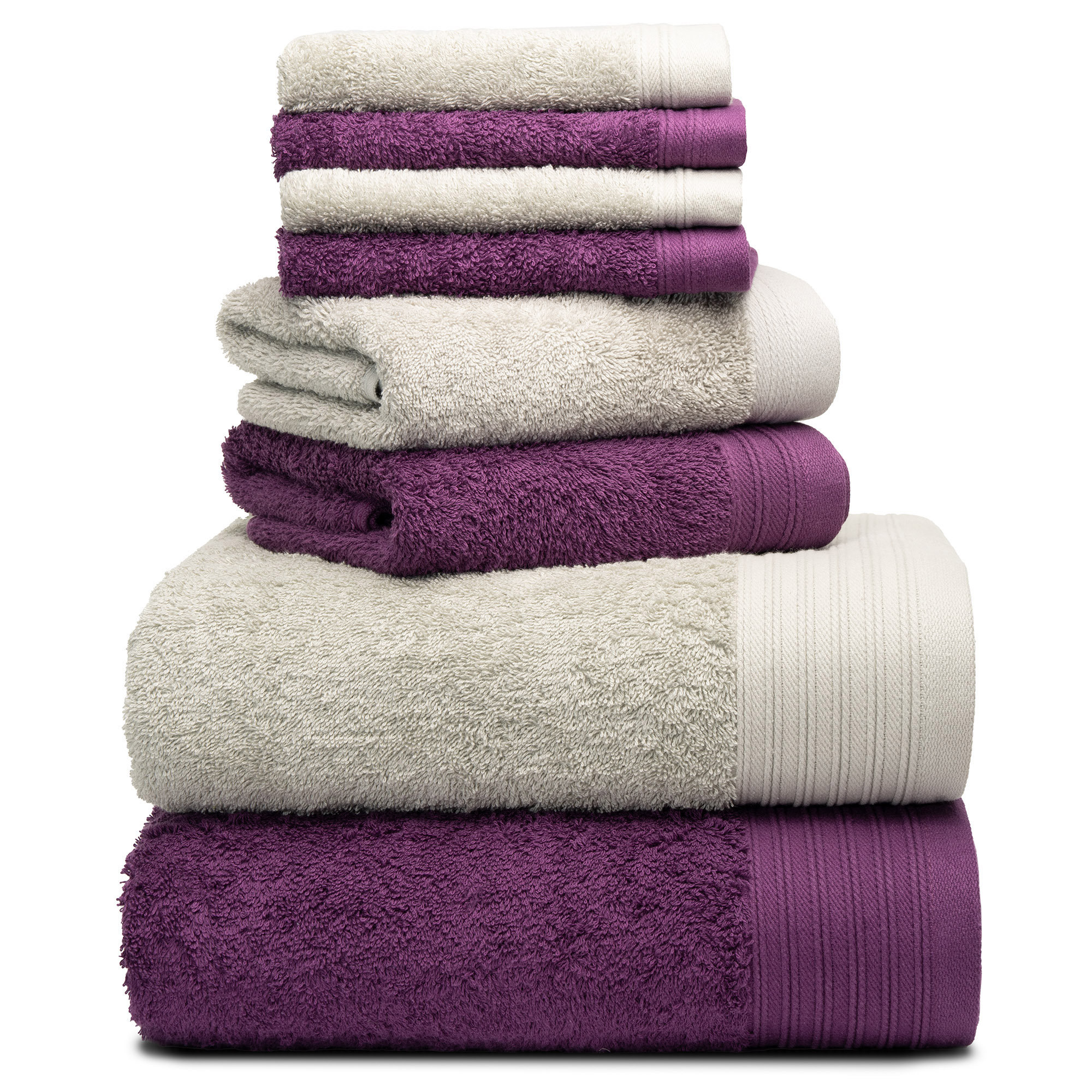 Doncia 8 Piece 100% Cotton Towel Set, Plum/Silver