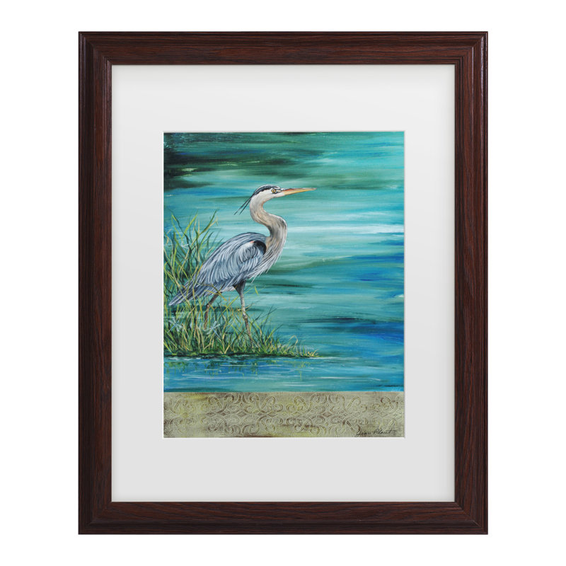 «Great Blue Heron», art encadré par Jean Plout, H 16,75 po x l 13,75 po x P 0,75 po, Brun