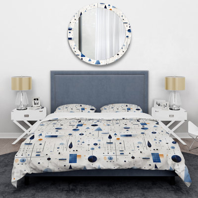 Ensemble de housse de couette en microfibre bleu et blanc Matrix Grid