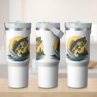 Gobelet 30 oz avec couvercle et poignée Gobelets isothermes en acier inoxydable Bouteille d'eau mignonne avec rabat (pêche)