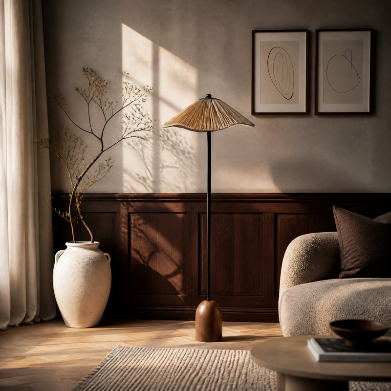 Rattan Floor Lamp with Woven Shade 59inch with Blubs