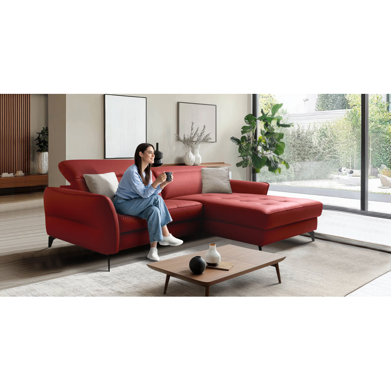 Manchester Leather Corner Sofabed with Adjustable Headrests and Storage, Right Hand Facing, Red