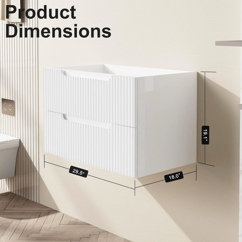 Meuble-lavabo blanc de 30 po, tiroirs à fermeture en douceur, espace de rangement spacieux, meuble-lavabo flottant de 30 po blanc, système de tiroirs, rangement spacieux, rangement