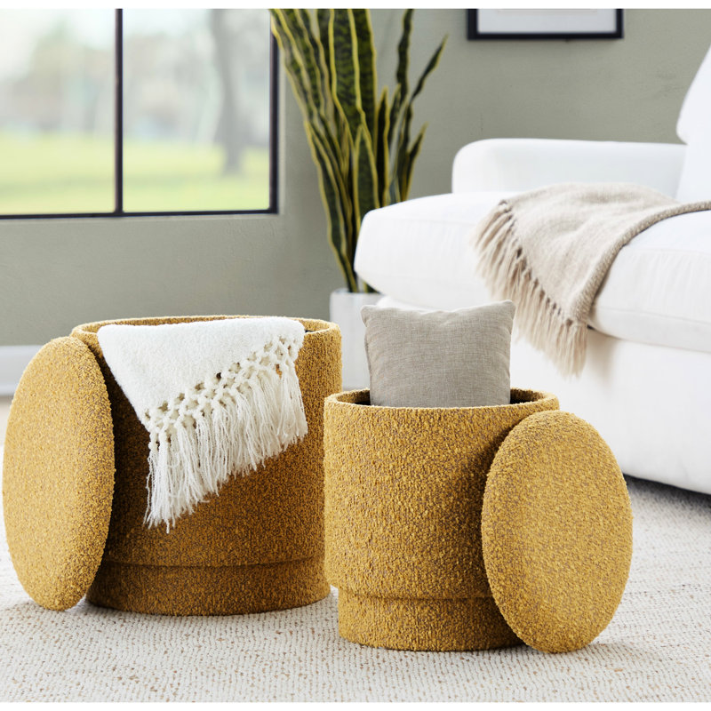 Tissu jaune au look moderne, couvercles amovibles à des fins de rangement, siège confortable rembourré en mousse, deux repose-pieds, sans assemblage, capacité de poids de 250 lb, utilisation à l'intérieur seulement, largeur de 14,91 po