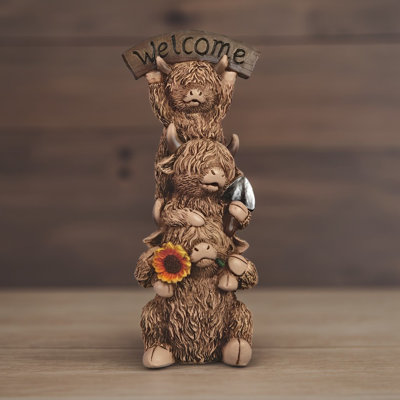 8.75"H 3-Stack Highland Cow Figurine