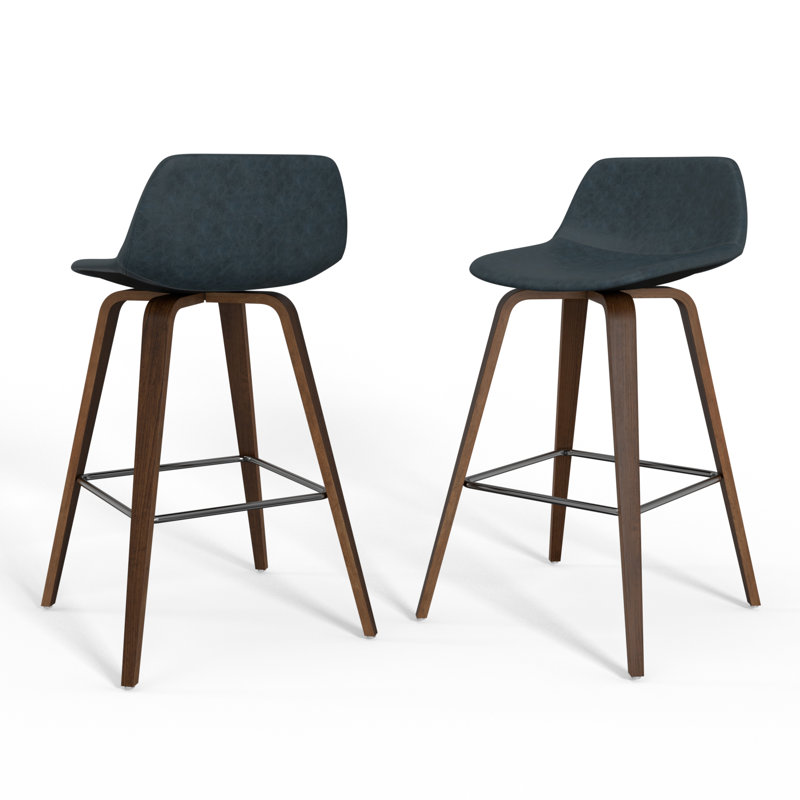 Tabouret de bar et de comptoir Randolph, Similicuir végétalien vieilli - bleu