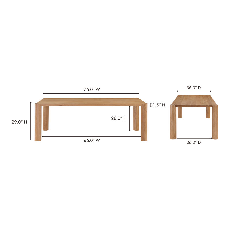 Solid Oak Dining Table, 36" W x 76" L, Natural