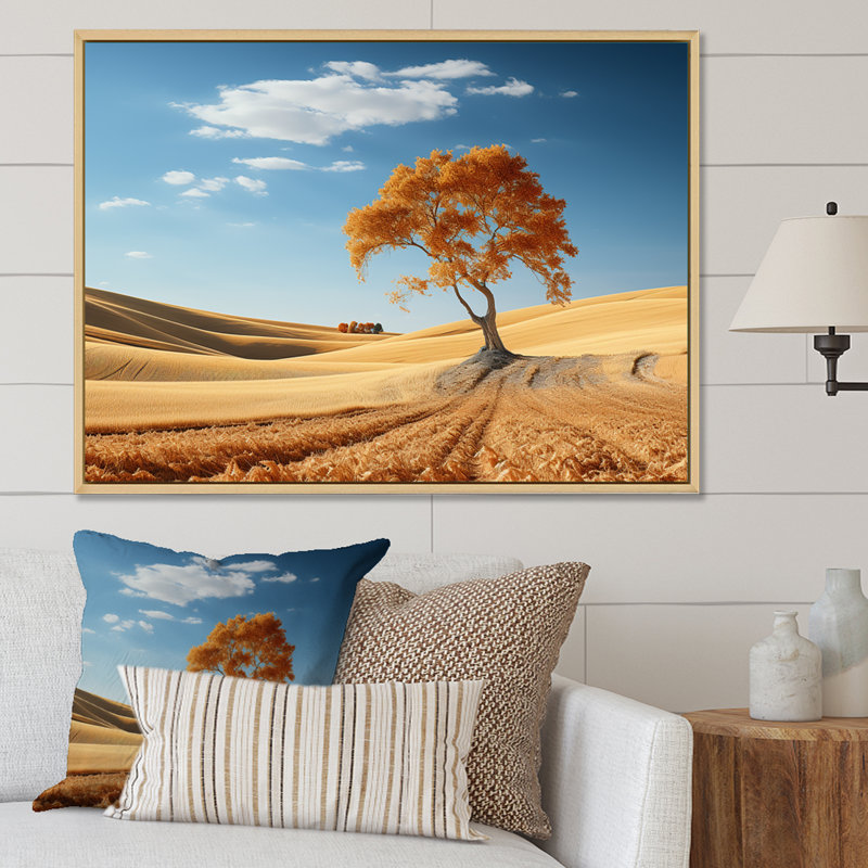 " Countryside Tree Meadow Charm ", White Floater Framed, 34" H x 44" W x 1.5" D