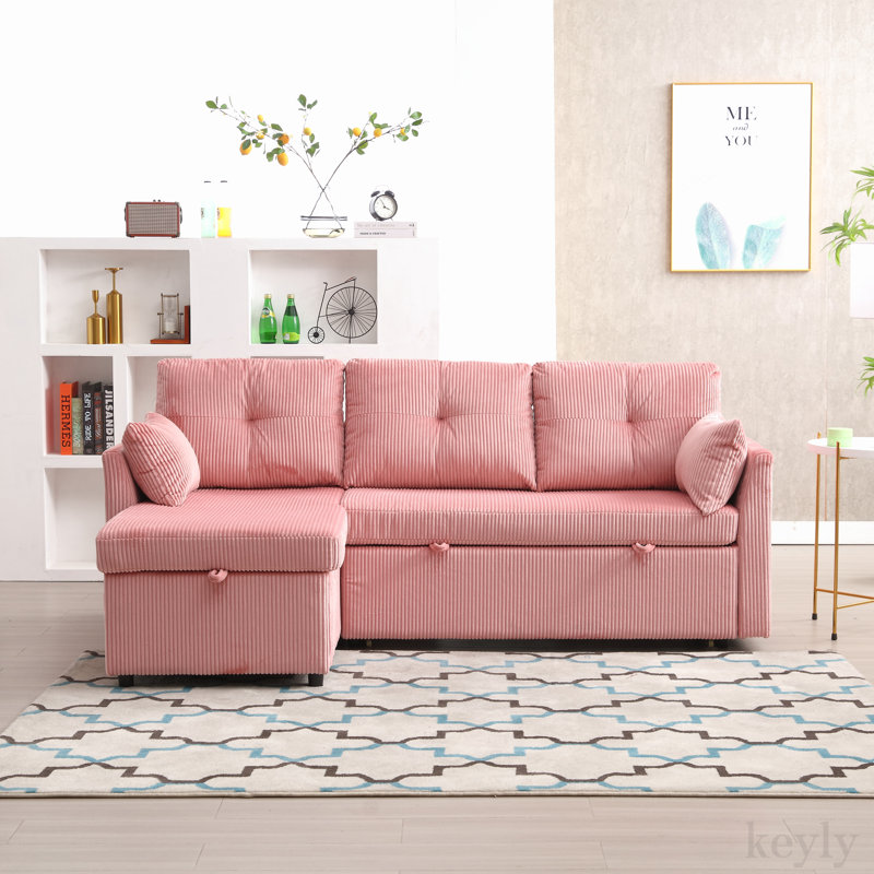 Accoudoirs carrés 81,1 po, Velours côtelé rose