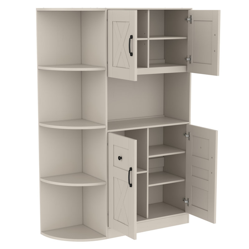 Armoire de vestibule multifonctionnelle gauche-droite avec rangement et 4 crochets, Beige