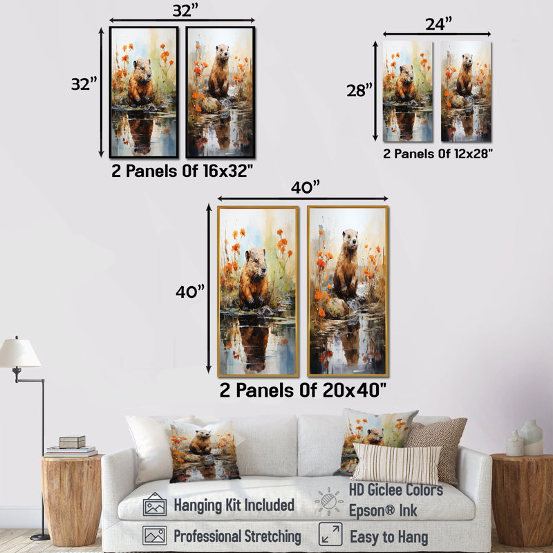 Beavers Pond Reflections Florals I - ensemble de 2 reproductions d'art mural Beaver, H 28 po x l 25 po, Toile tendue