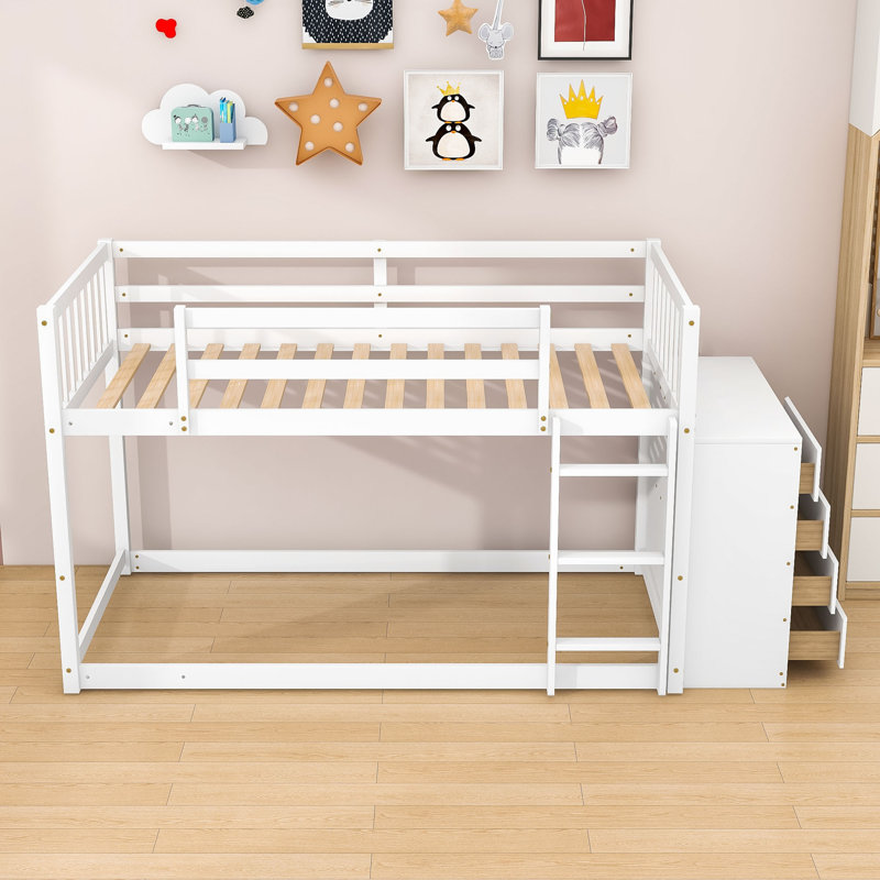Daeveon Kids Twin Over Twin Bunk Bed with Drawers, White