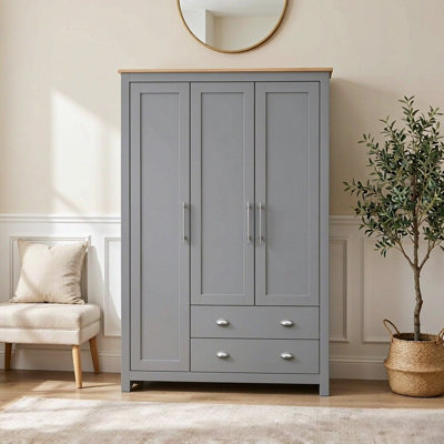 Armoire-penderie autoportante en bois 67,9 po H 67,9 po avec 3 portes, 2 tiroirs et 2 tringles de suspension