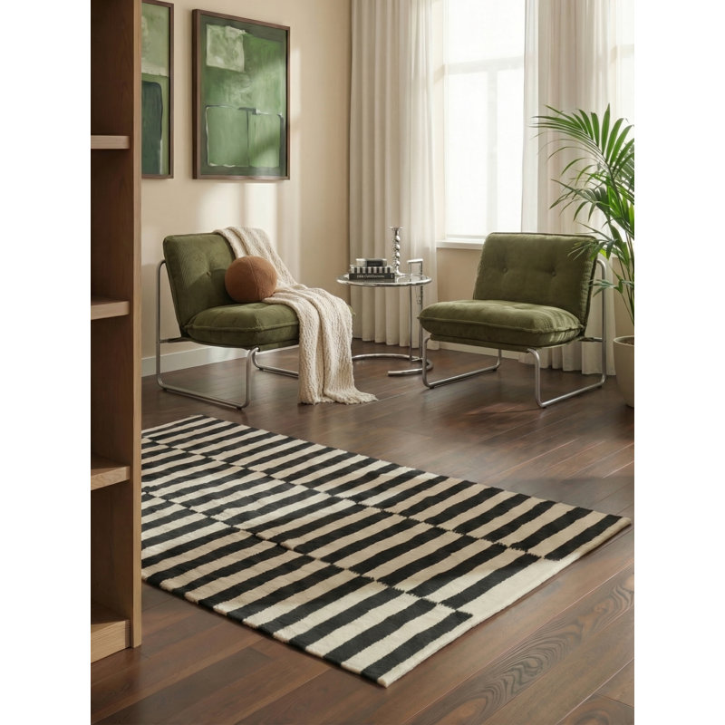 Vika Wool Rug by Hanse Home - Natural Living Room Rug, Handwoven & Natural, Geometric Stripe Design for Living Room, Bedroom, Hallway