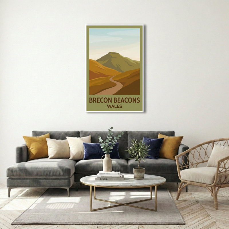 Brecon Beacons, Wales - Romantic Hills Travel Poster: Timeless Trails And Wild Skies. Giclee Print On Wrapped Canvas. Wall Art, Home Decor - Regions & Scenic Areas, Wales - Wrapped Canvas Print