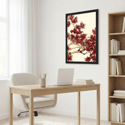 Tableau mural sur toile tendue à motif floral de fleurs rouges, idéal pour le salon, la chambre à coucher ou la décoration intérieure.