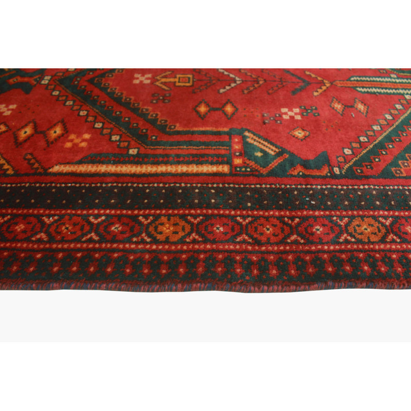 One-of-a-Kind 3'10 x 7'9 1980s Runner Wool Area Rug in Orange and Red