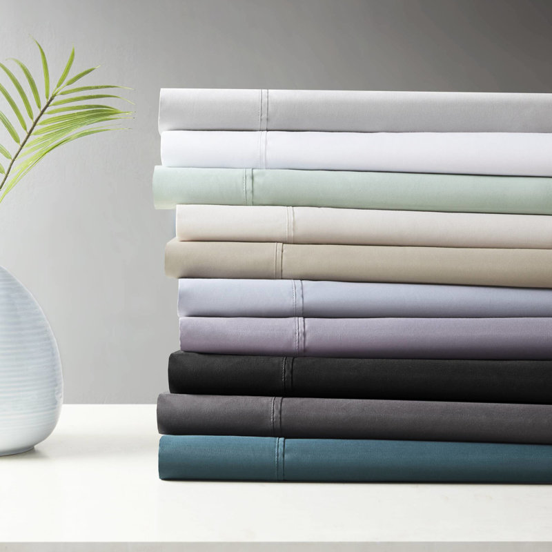 Draps en mélange de coton très grand format rafraîchissant - contexture de 600 fils, reste au sec et confortable, tissage avec finition, drap-housse respirant - délavage, tissage, 2 taies d'oreiller