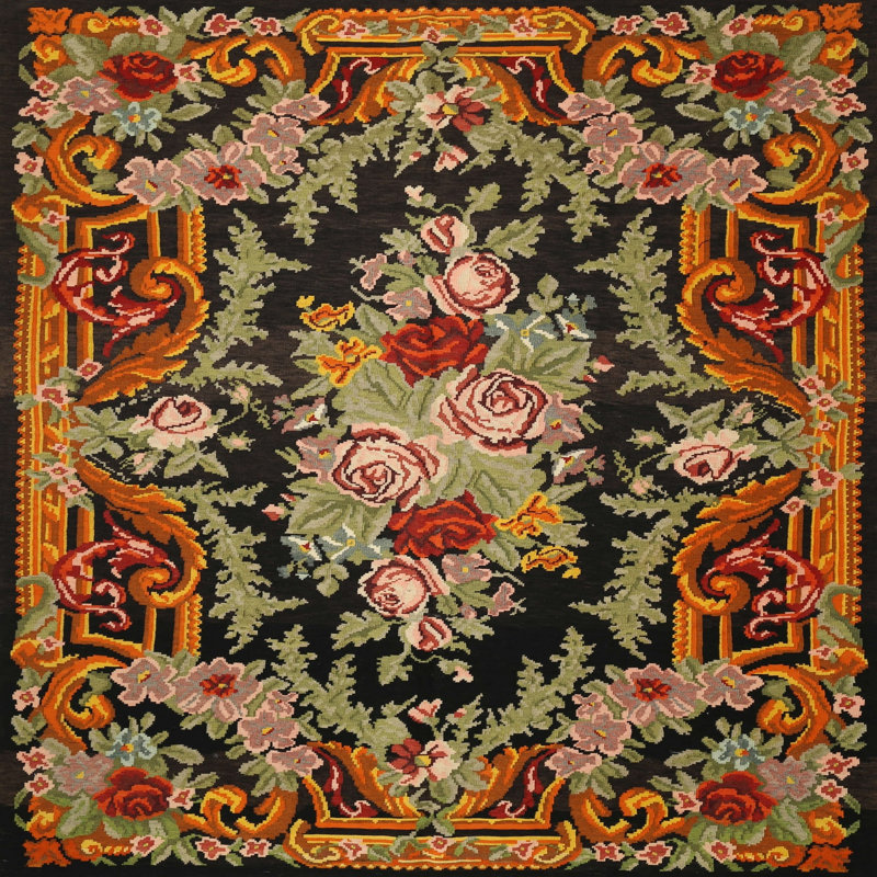Murtaz Performance Floral Indoor Rug, Square 5'