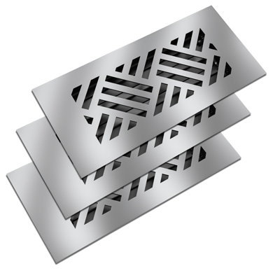 Reggio Register 4x10 (3-Pack) Low-Profile Steel Floor Vent Cover - Diagonal Pattern - With Louver