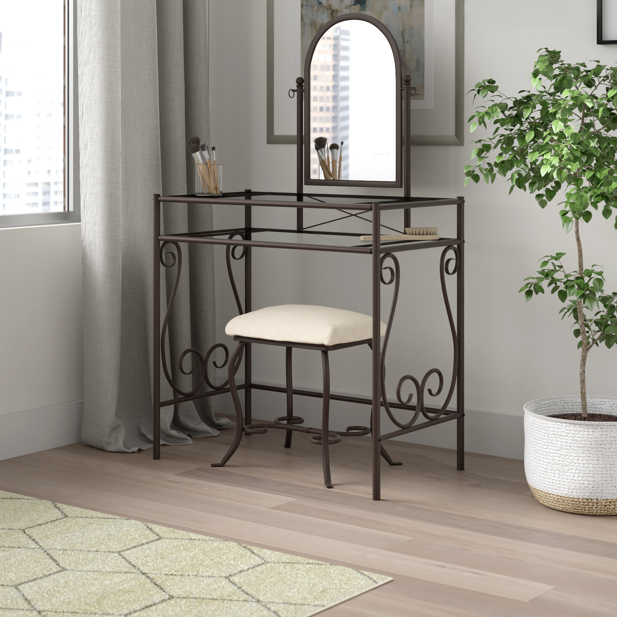Lark Manor Cobbs 2-Piece Vanity Set with Mirror & Bench