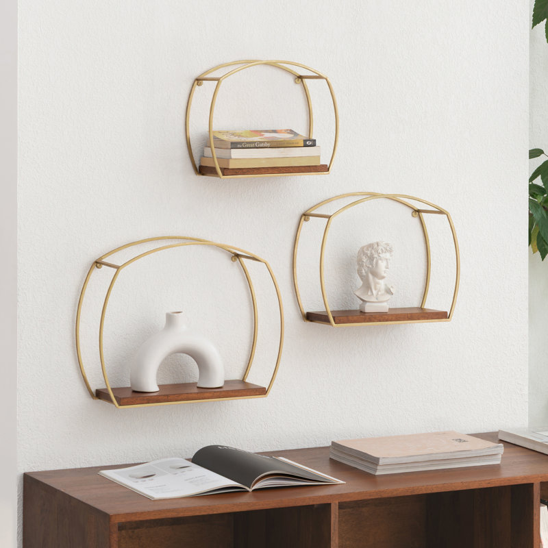 Fraser Semi Circle-Shaped Solid Wood & Iron Wall Accent Shelves
