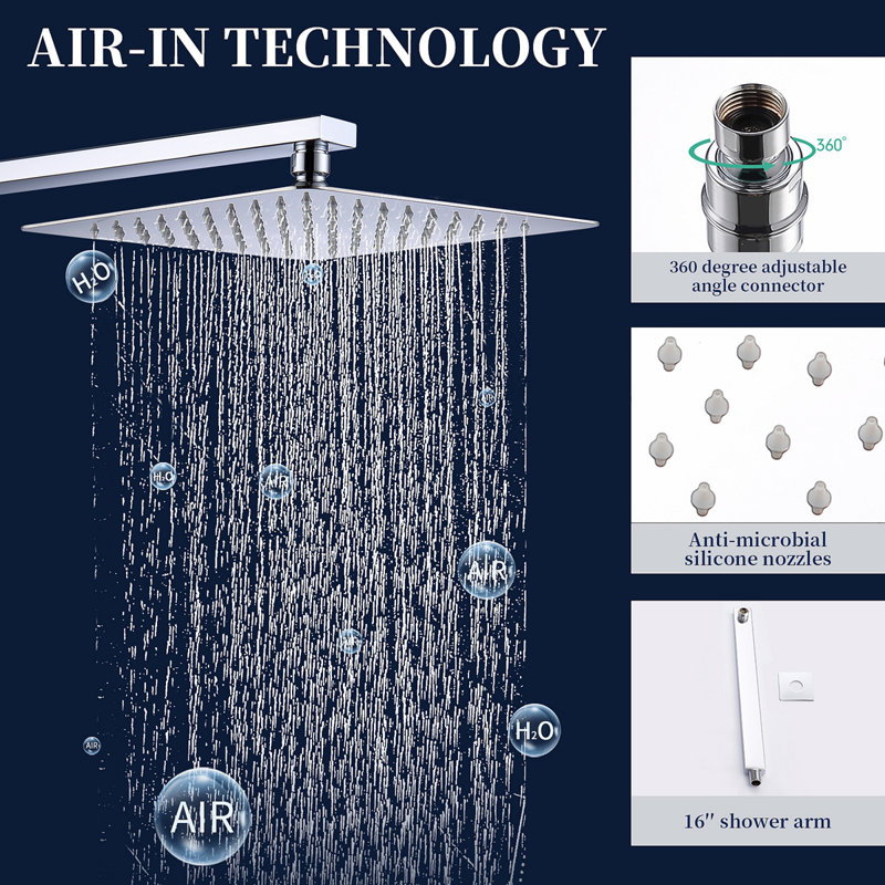 Shower System Shower Faucet Combo Set Wall Mounted With 10" Rainfall Shower Head And Handheld Shower Faucet, Finish With Brass Valve Rough-In